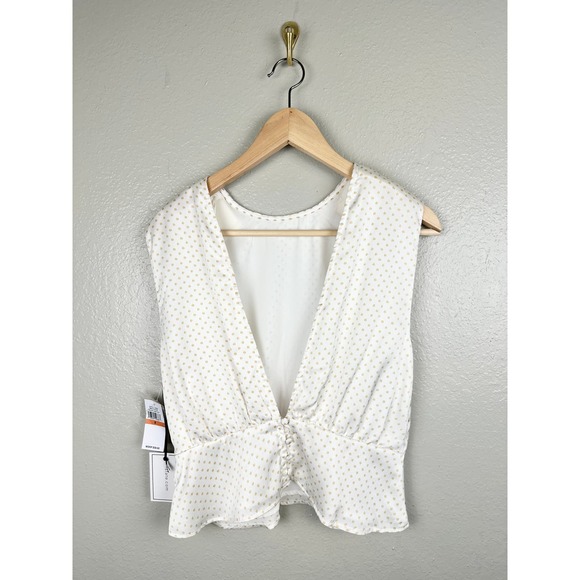 NWT 1.STATE Womens Bon Voyage Satin Polka Dot Blouse Peplum Low Back Top Small - Picture 7 of 12